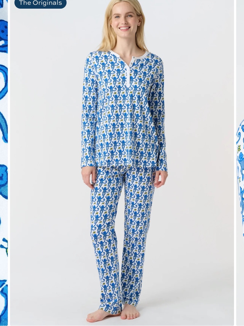 Roller rabbit Blue monkey Print Pajama Set